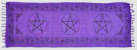 Foulard violet avec 3 Pentacle / tissu d’autel 170cm x 55cm